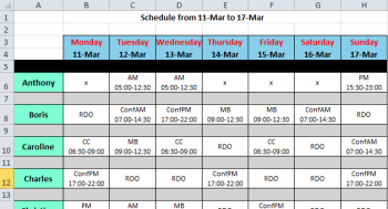 Exported schedule